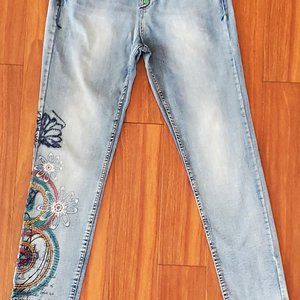 Desigual Jeans washed blue embroidered button fly